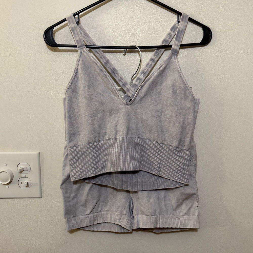 Free People Good Karma Set Cropped Tank & Bike Shorts Ice Gray M/L
